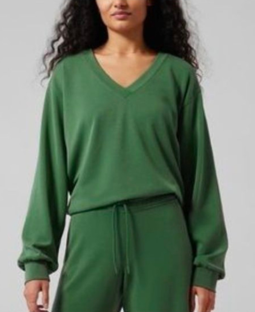 Athleta Green V-Neck UPF 50 Seasoft Willow Sweatshirt